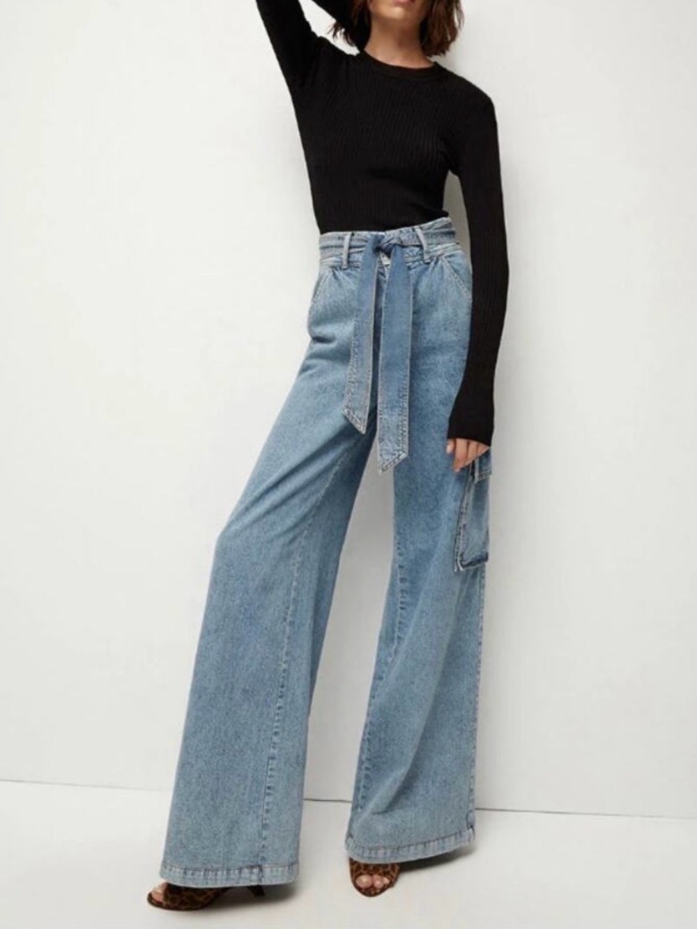 Veronica Beard Belisa Wide Leg Cargo Jeans Denim Size 28